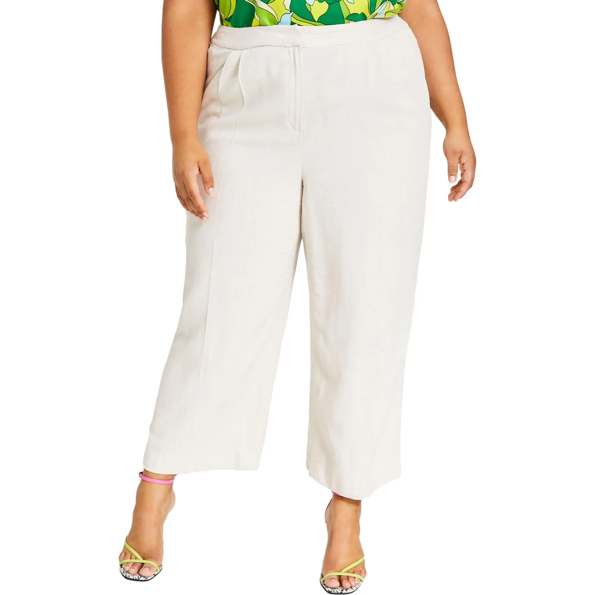 Plus Womens Textured Pockets Wide Leg Pants