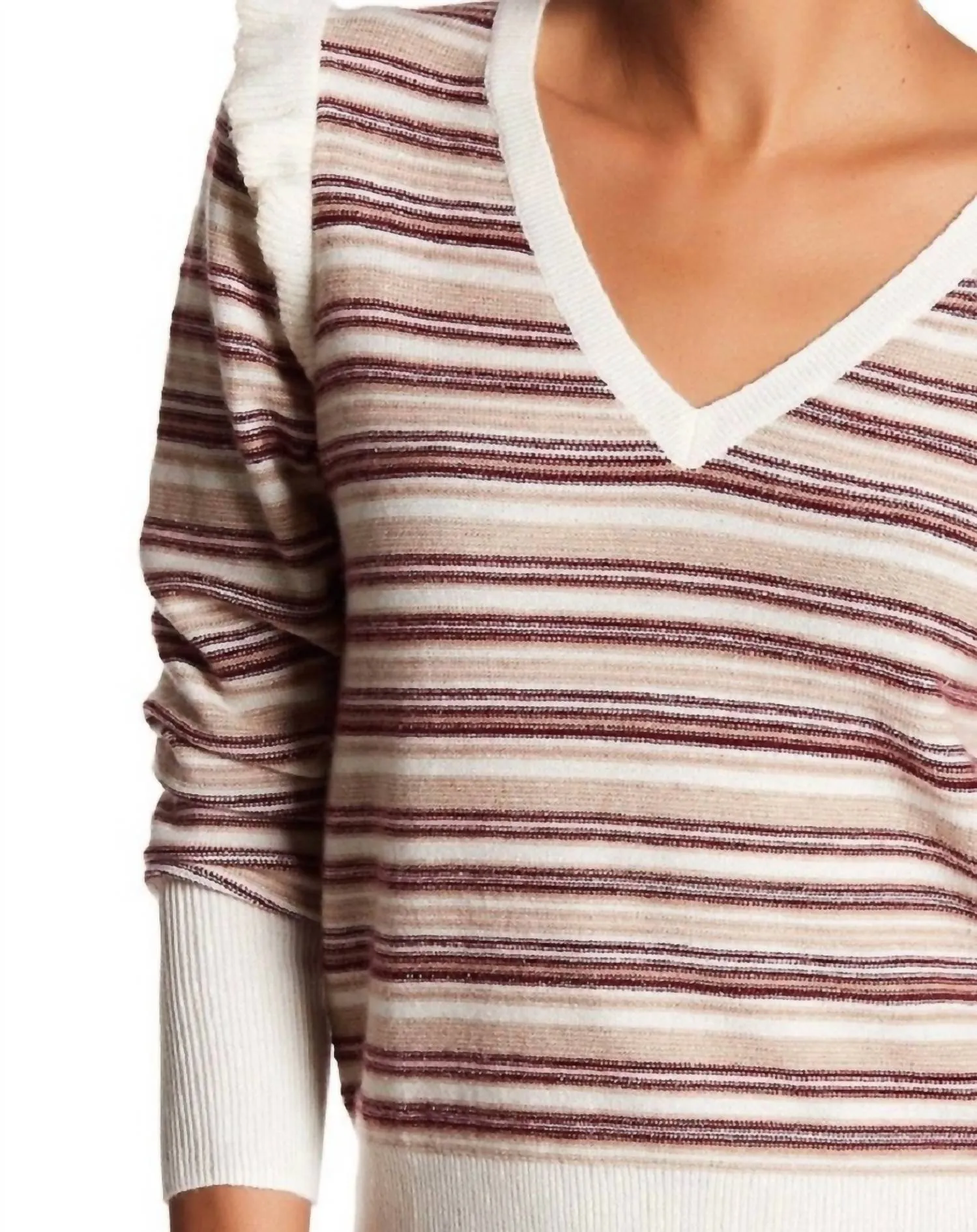 Porcelain Striped Wool Sweater In Red/white/beige