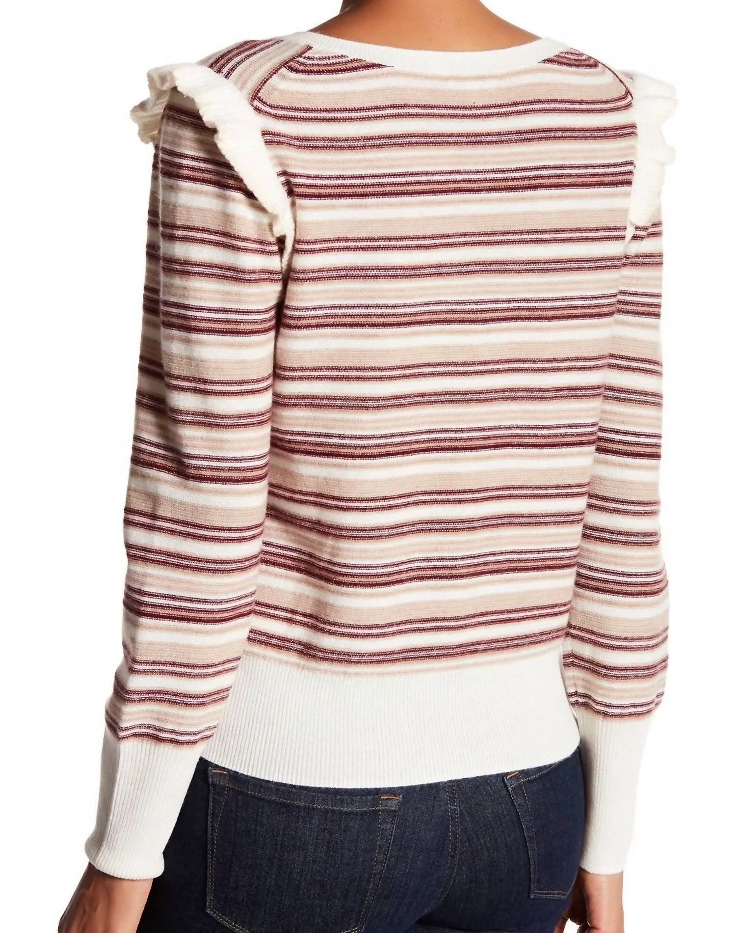 Porcelain Striped Wool Sweater In Red/white/beige