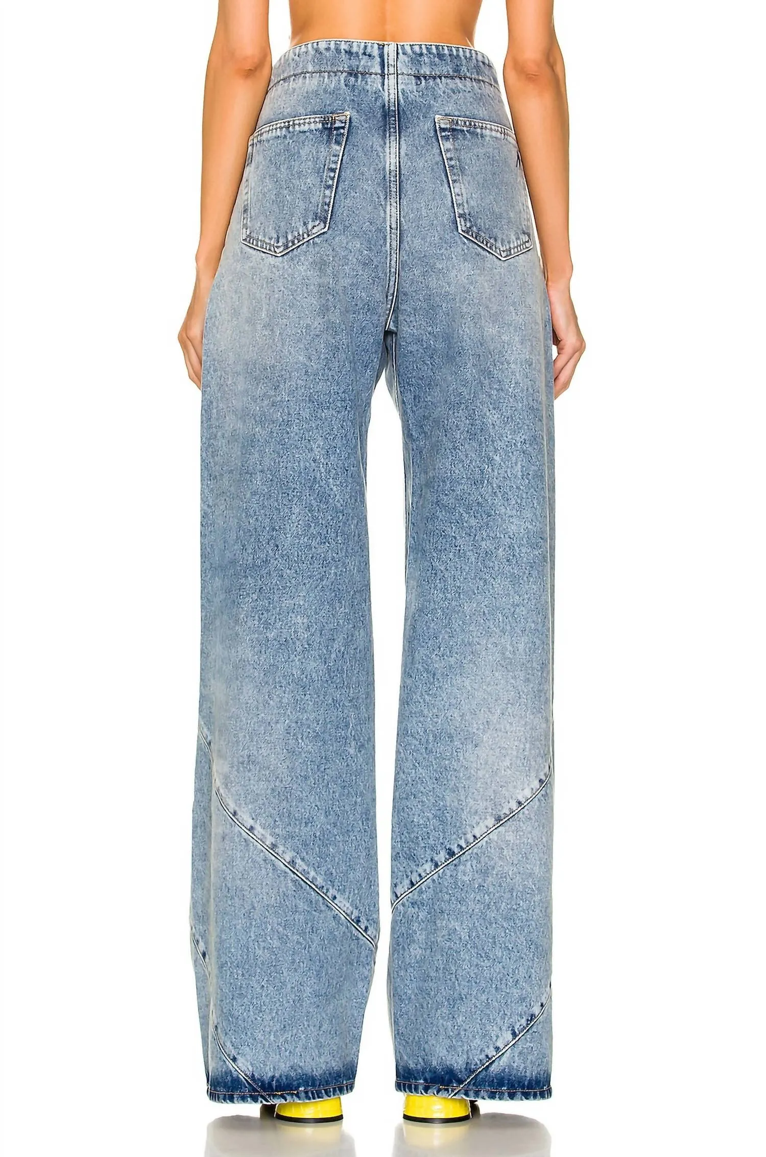 Pre-Loved Denim With Slit Pockets And Belted Waist Jean In Blue