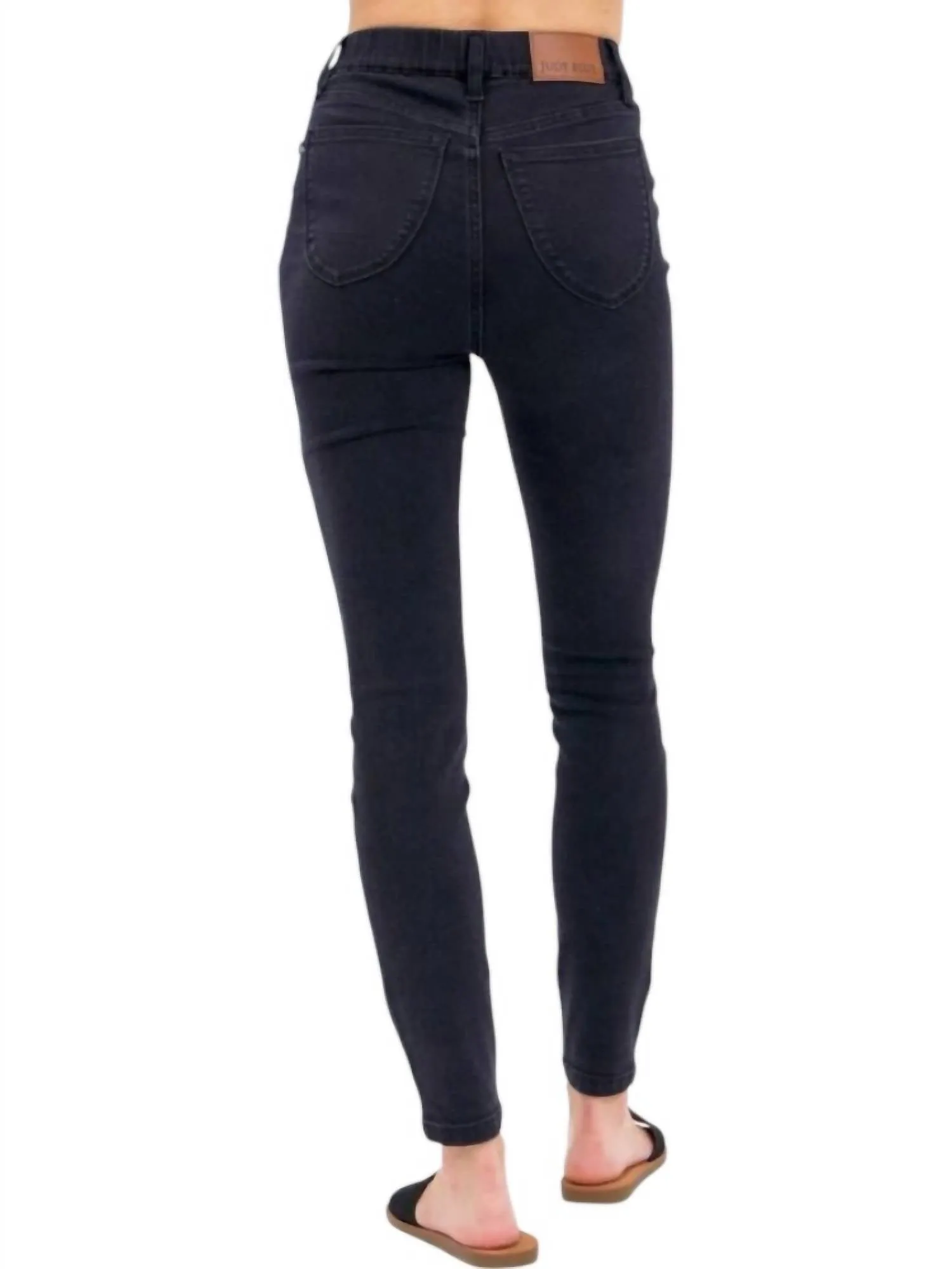 Pull-On Shield Pockets Skinny Jeans In Black