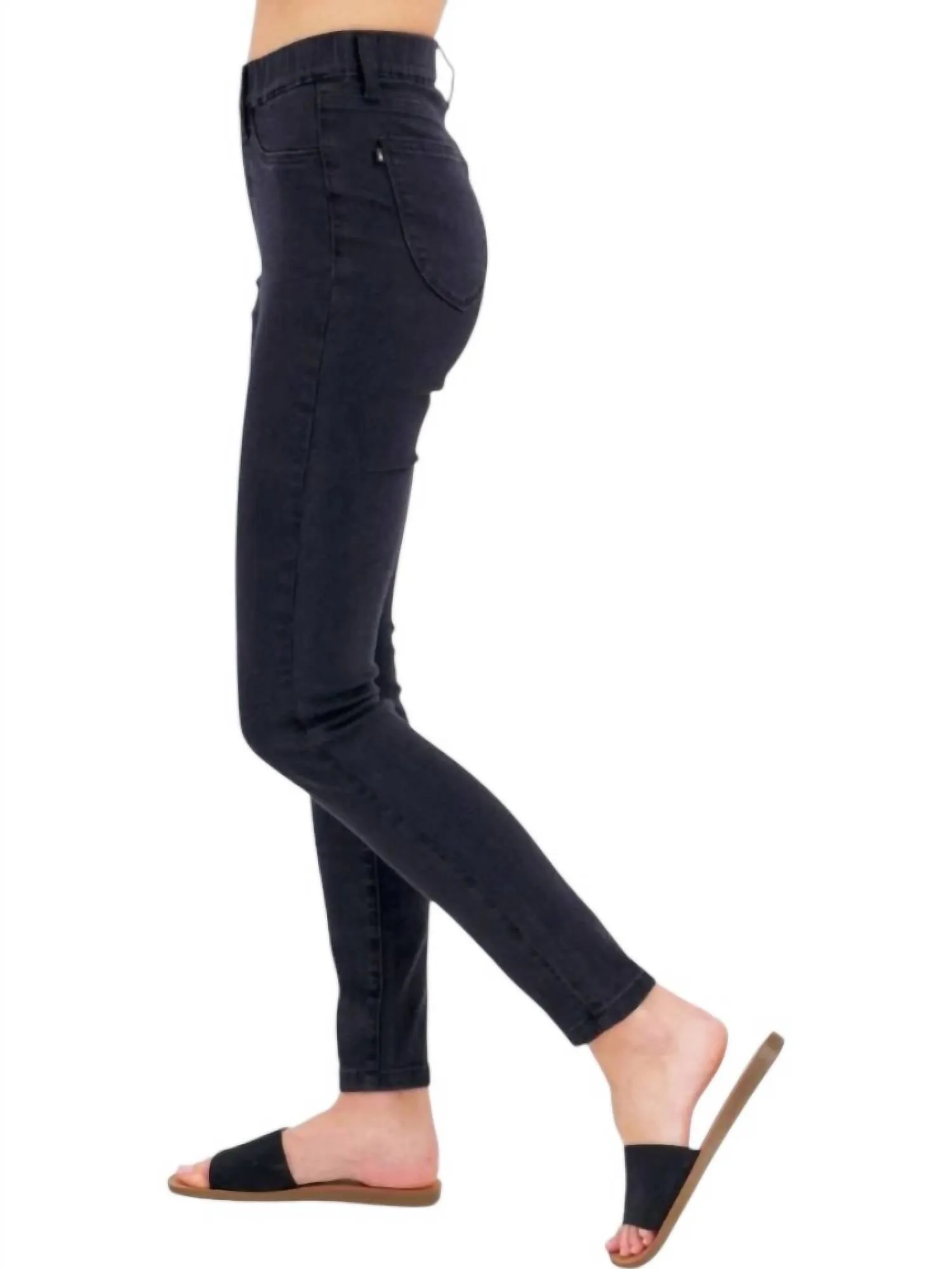 Pull-On Shield Pockets Skinny Jeans In Black