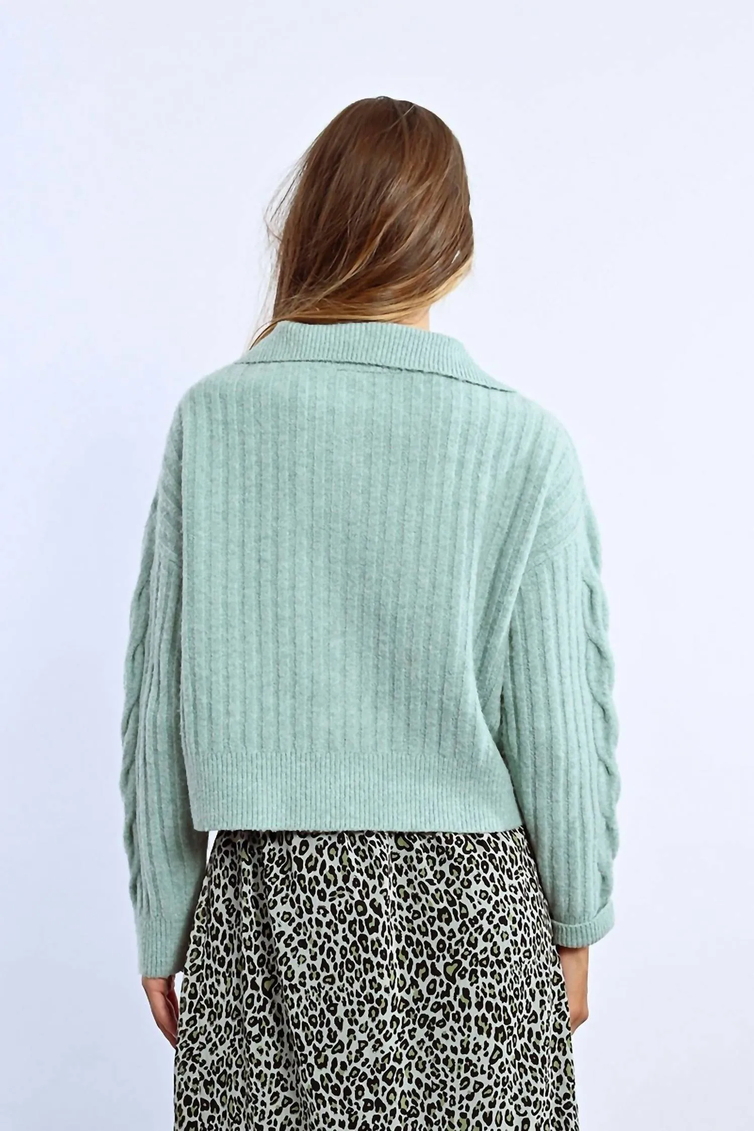 Qtr Zip Sequin Sweater In Mint