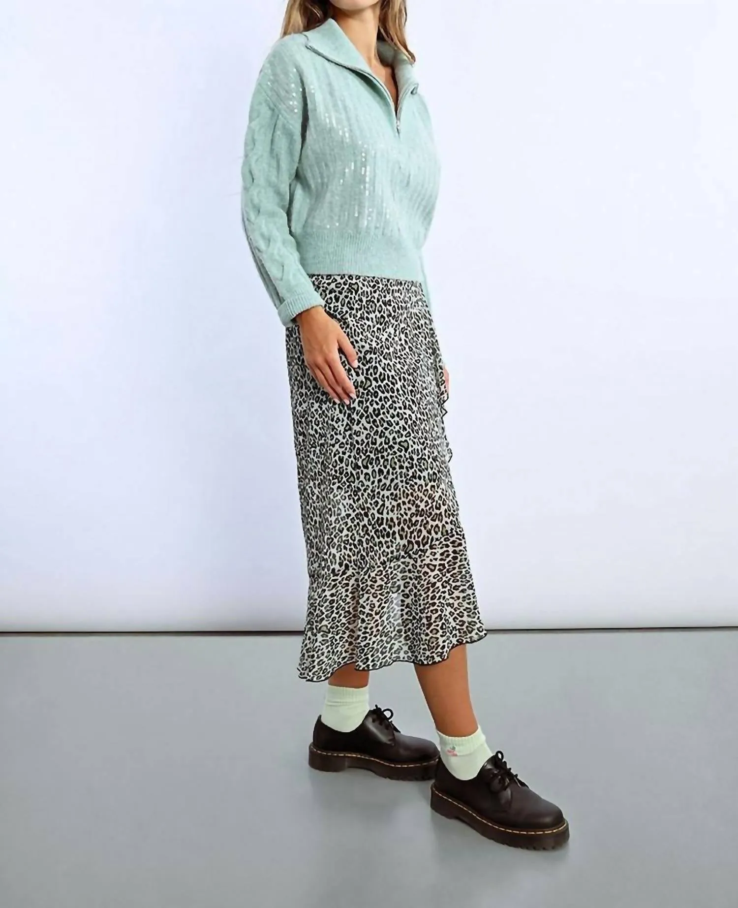 Qtr Zip Sequin Sweater In Mint