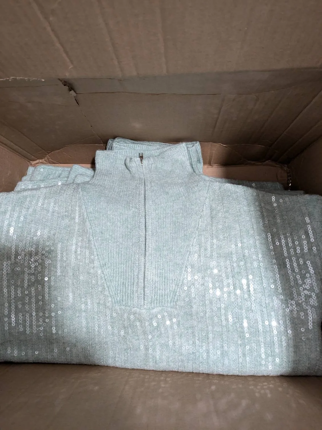 Qtr Zip Sequin Sweater In Mint