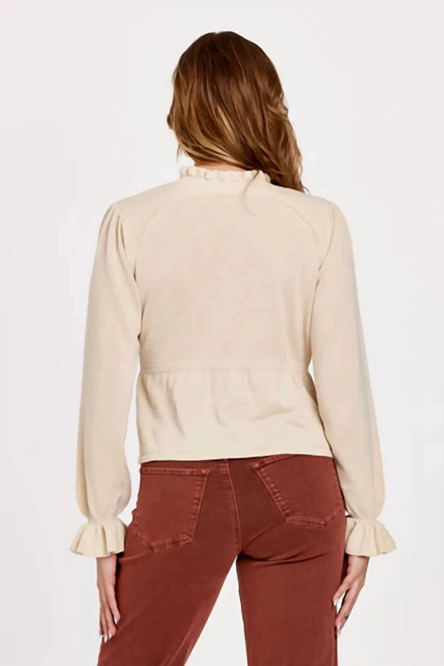 Rachelle Ruffle V-Neck Sweater In Vintage Cream