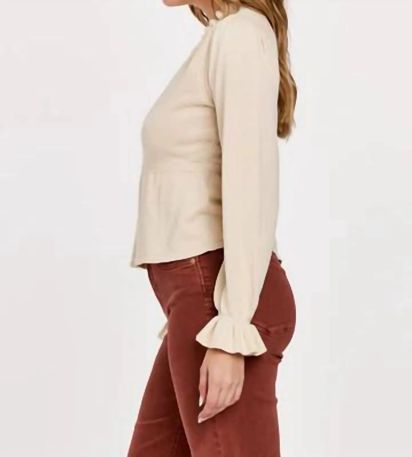 Rachelle Ruffle V-Neck Sweater In Vintage Cream