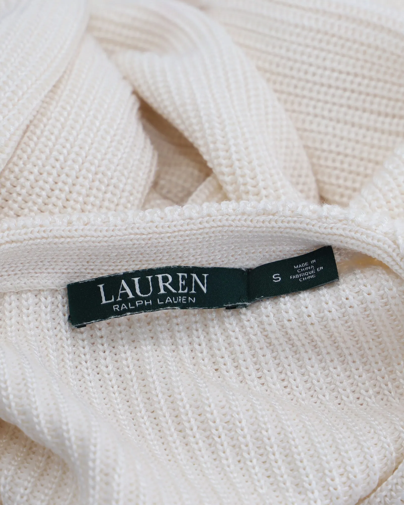 Ralph Lauren Valayna Lace-Up V-Neck Sweater in Ivory Cotton