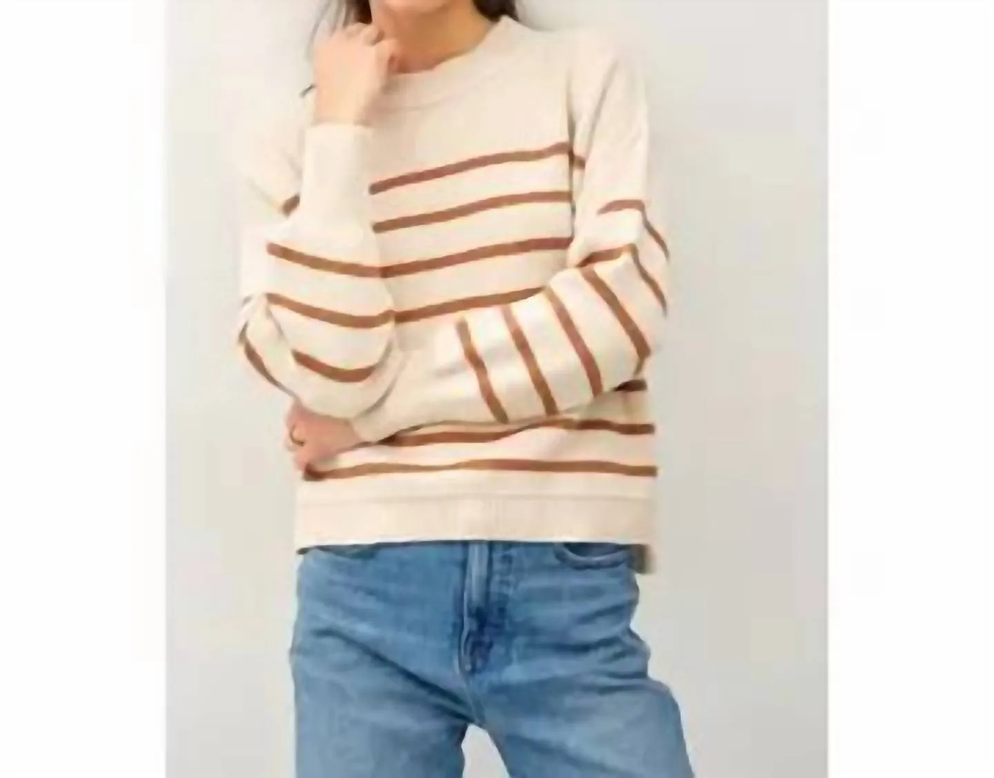 Relaxed Chunky Knit Striped Sweater In Oatmeal