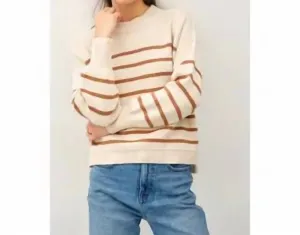 Relaxed Chunky Knit Striped Sweater In Oatmeal