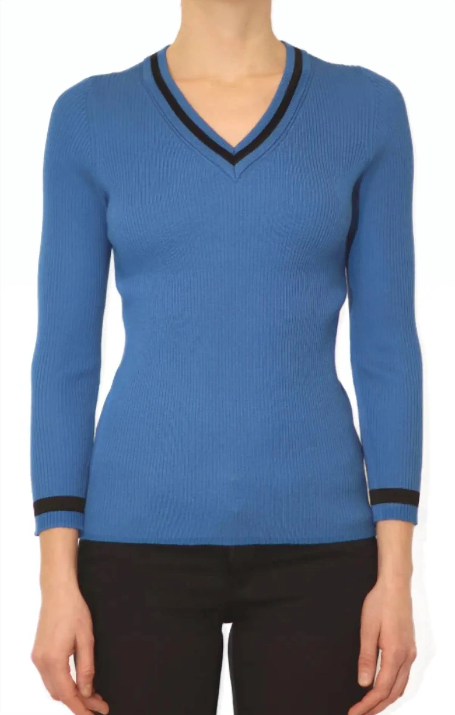 Rib Pullover Sweater In French Blue/black