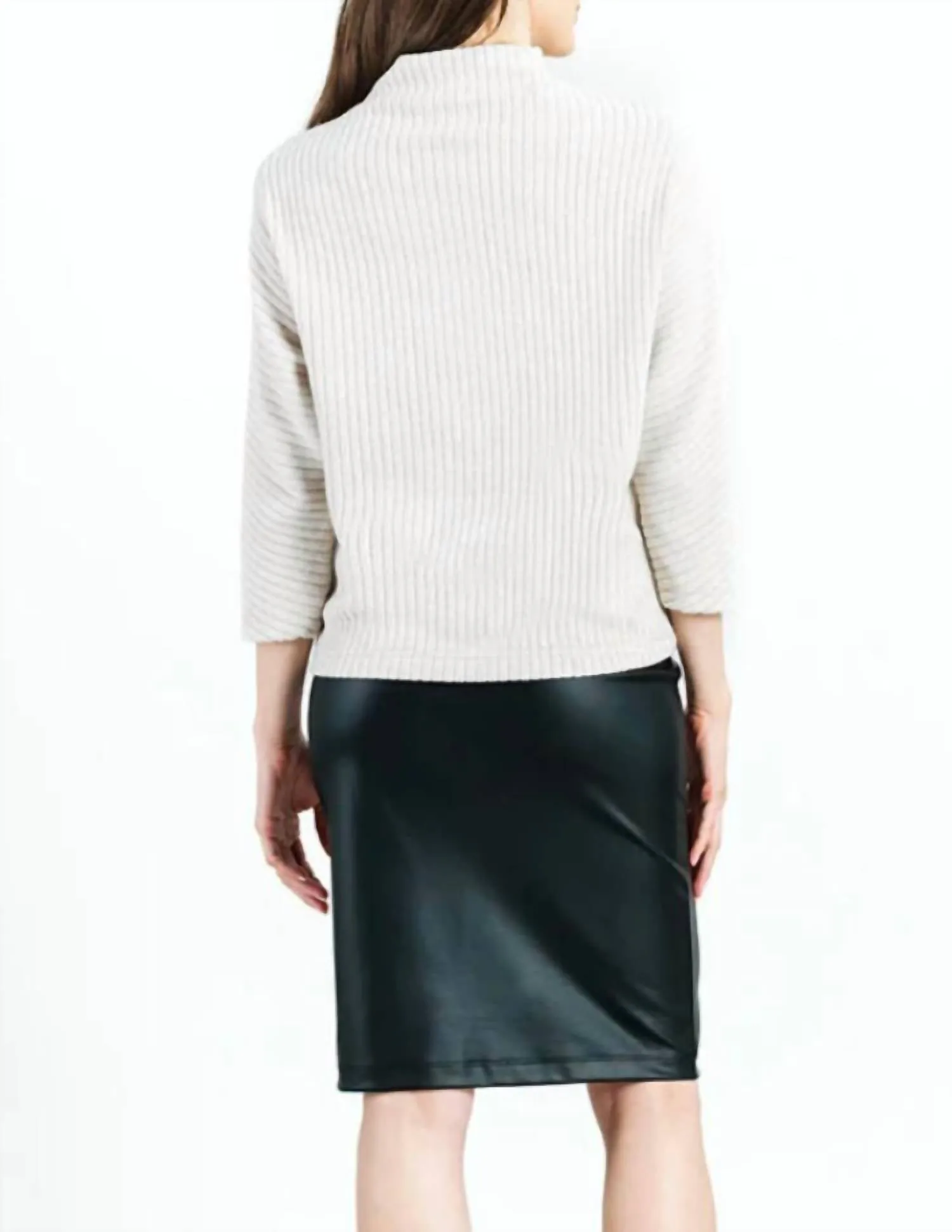 Ribbed Funnel Neck Modern Soft Sweater In Sand