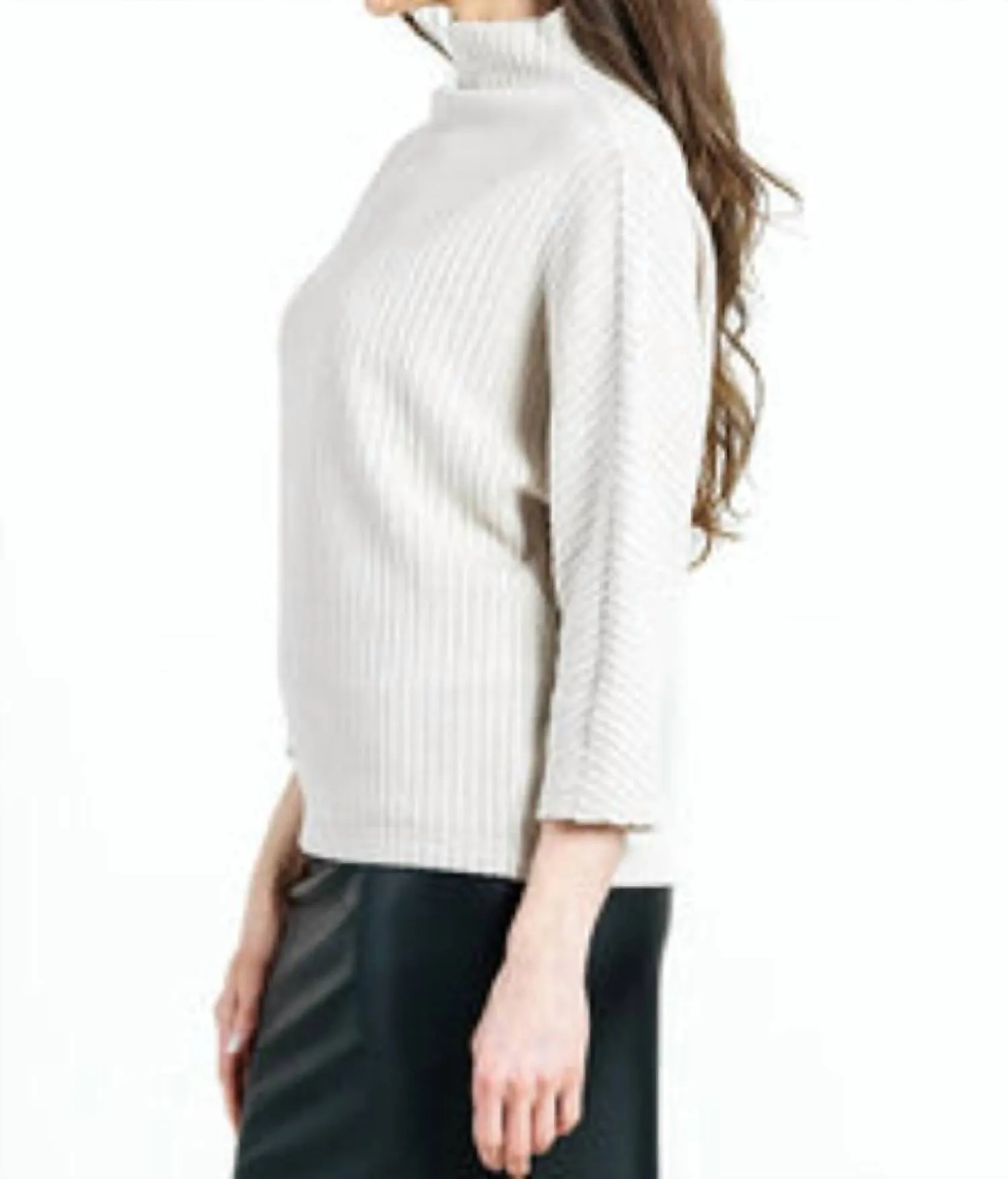 Ribbed Funnel Neck Modern Soft Sweater In Sand