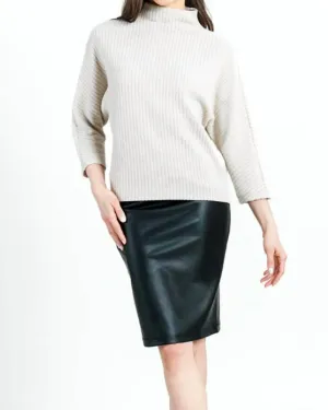 Ribbed Funnel Neck Modern Soft Sweater In Sand