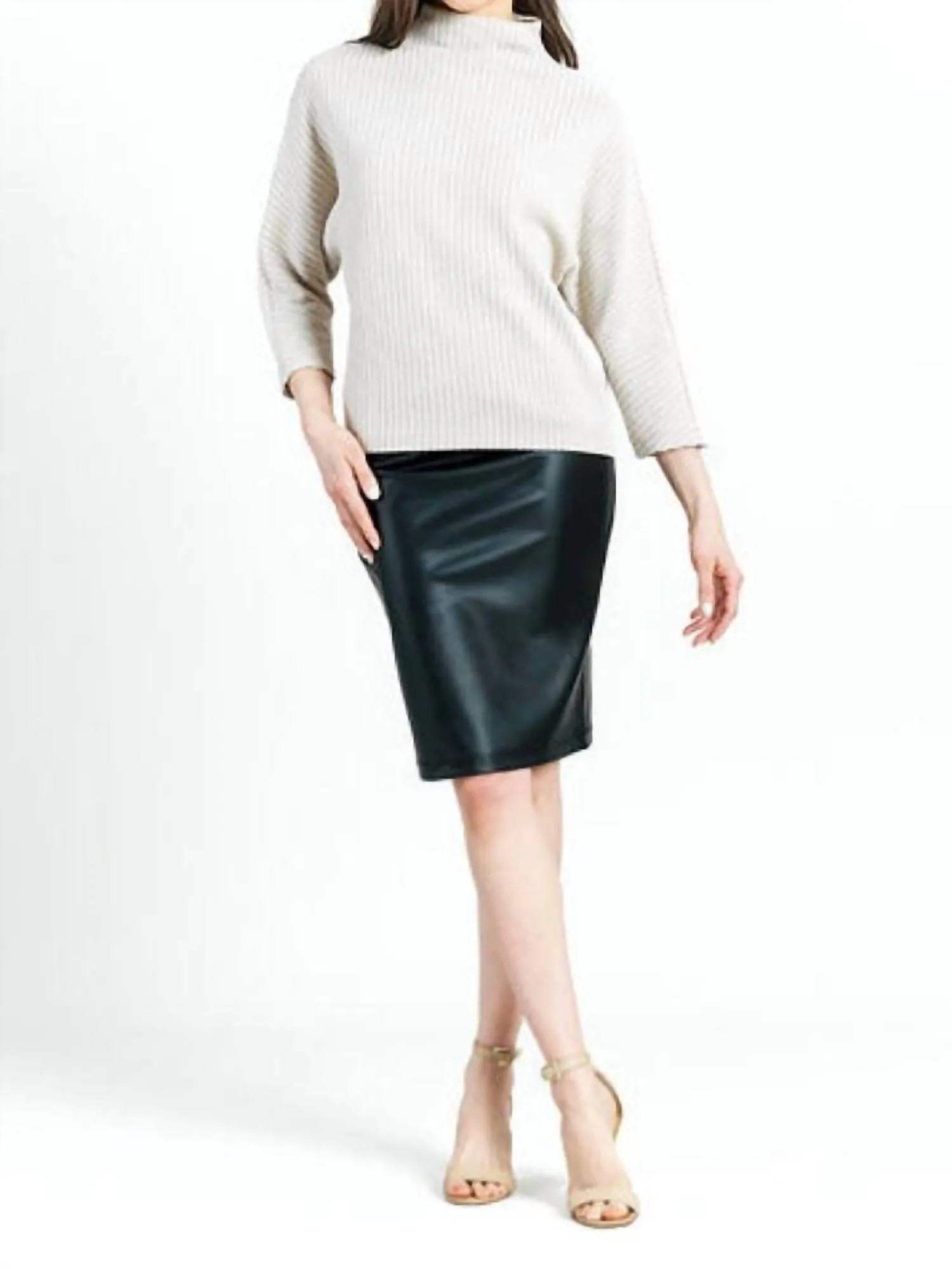 Ribbed Funnel Neck Sweater In White