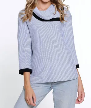 Ribbed Knit Cowl Collar Top In White