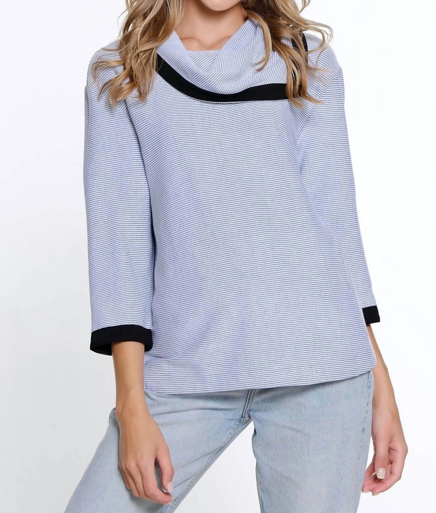 Ribbed Knit Cowl Collar Top In White