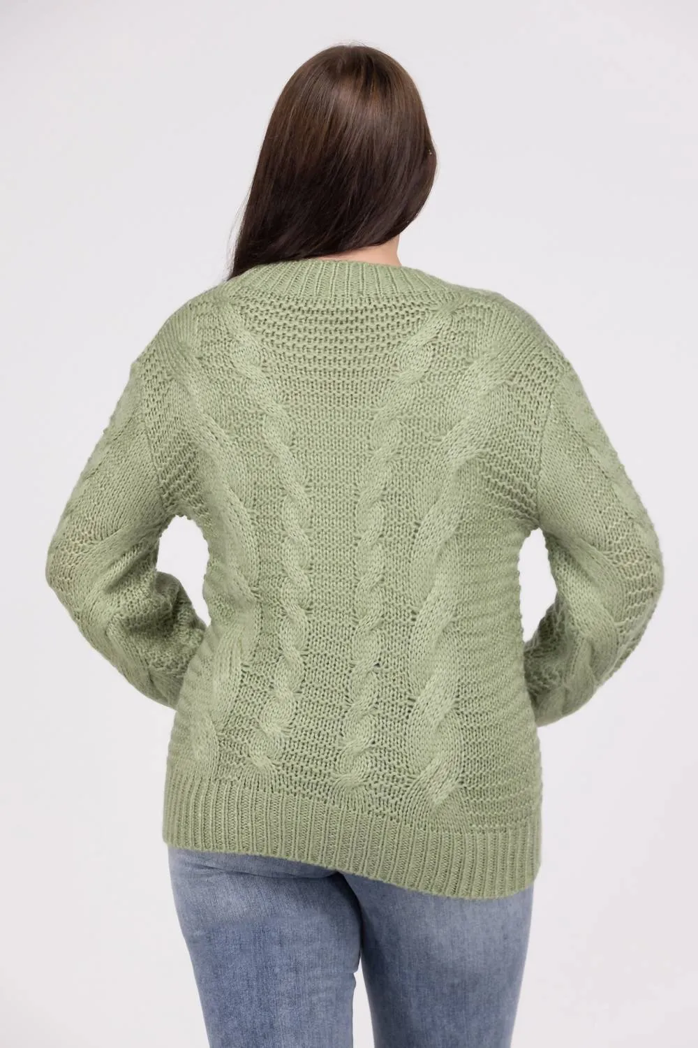 Ribbed Long Sleeve Sweater In Green