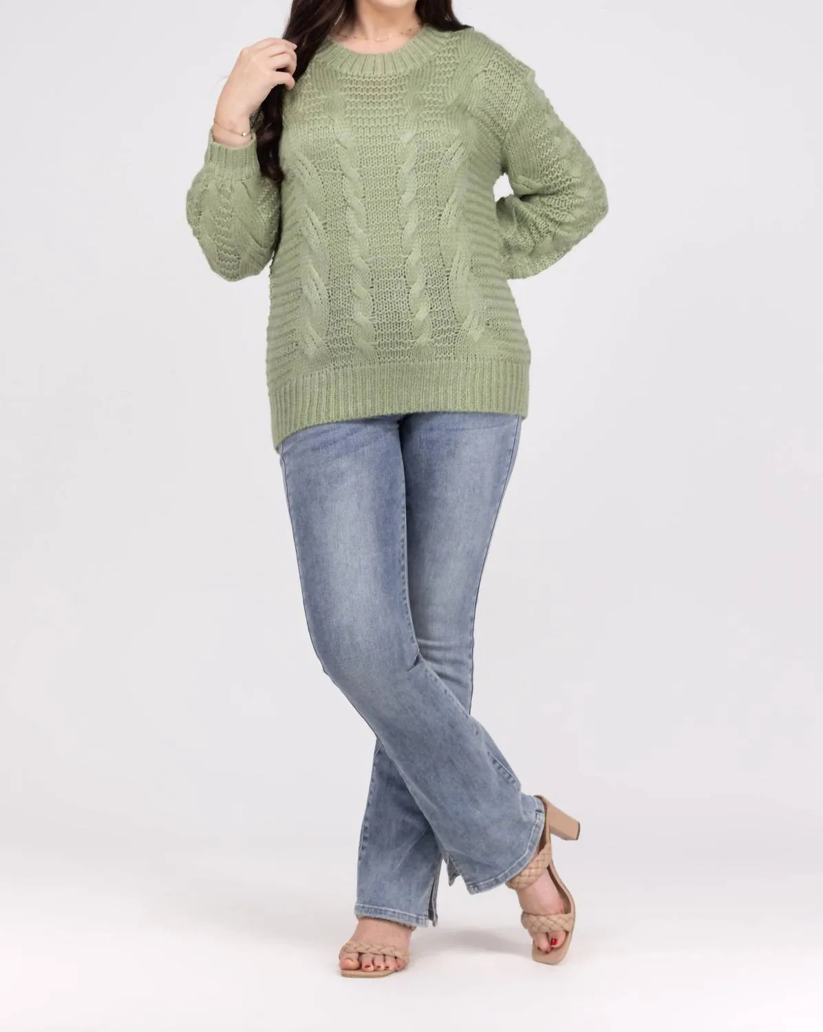 Ribbed Long Sleeve Sweater In Green