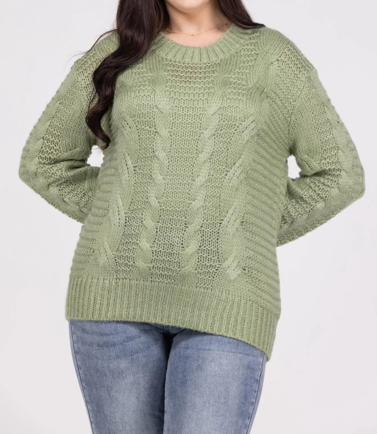 Ribbed Long Sleeve Sweater In Green