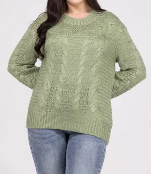 Ribbed Long Sleeve Sweater In Green