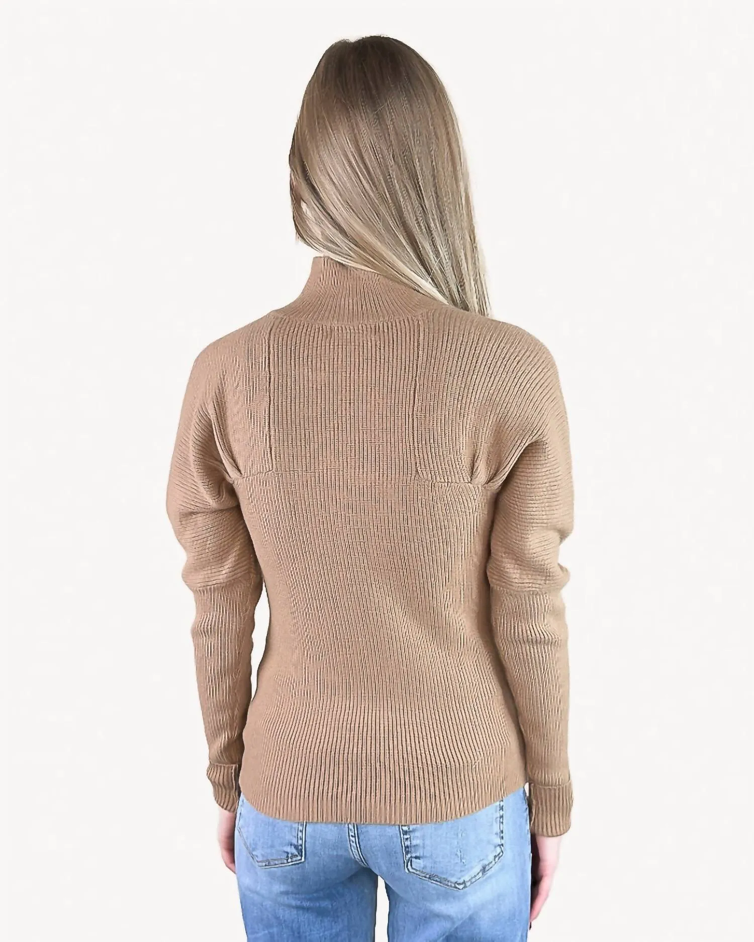 Ribbed Mock Neck Sweater In Taupe