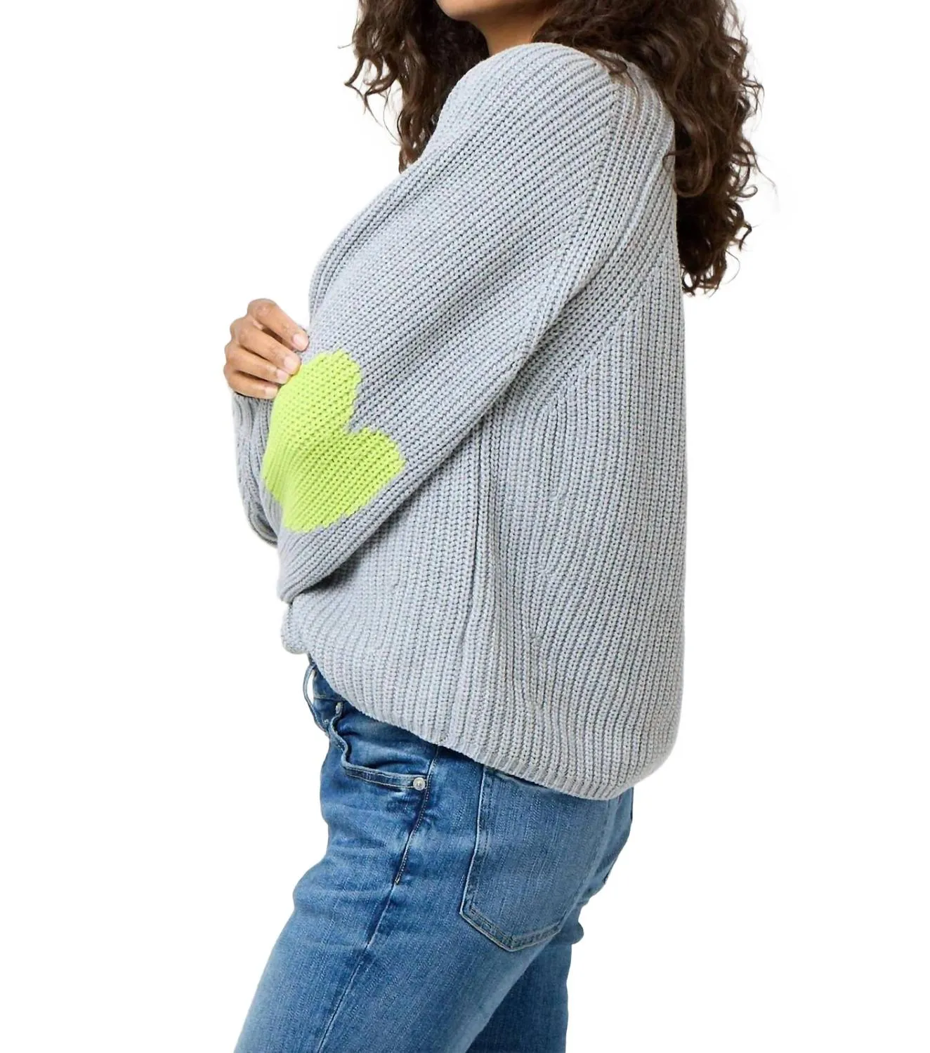 Ricki Imperfect Heart Elbow Sweater In Heather Grey