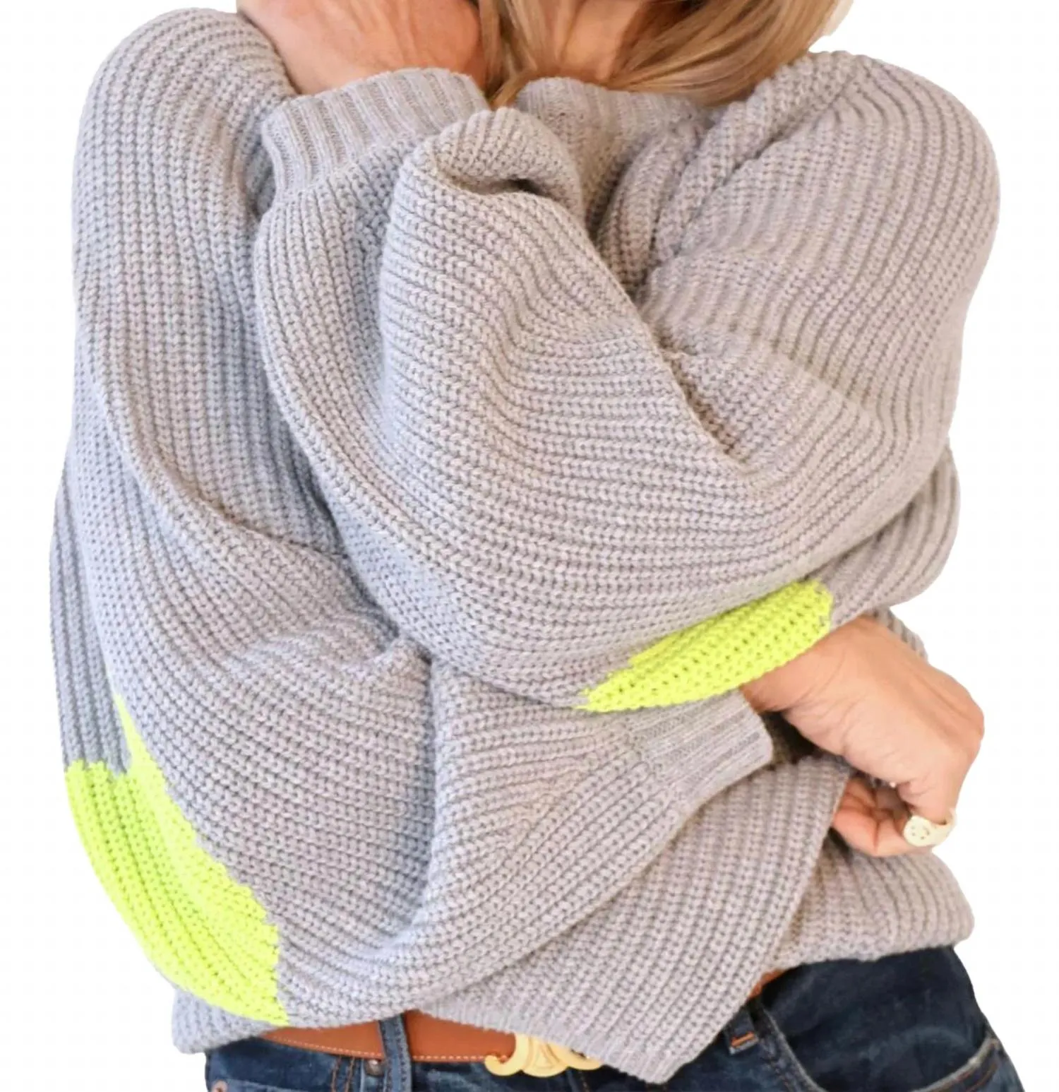 Ricki Imperfect Heart Elbow Sweater In Heather Grey