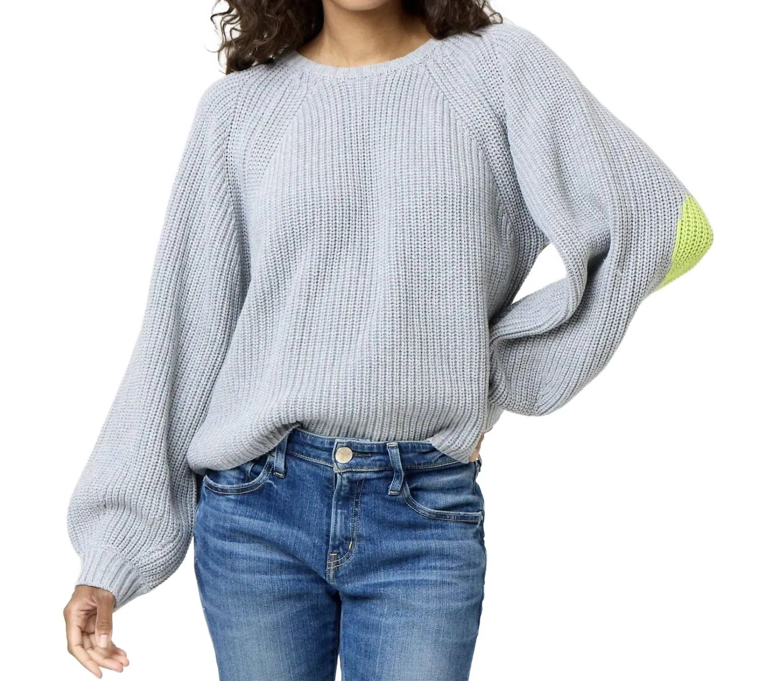 Ricki Imperfect Heart Elbow Sweater In Heather Grey