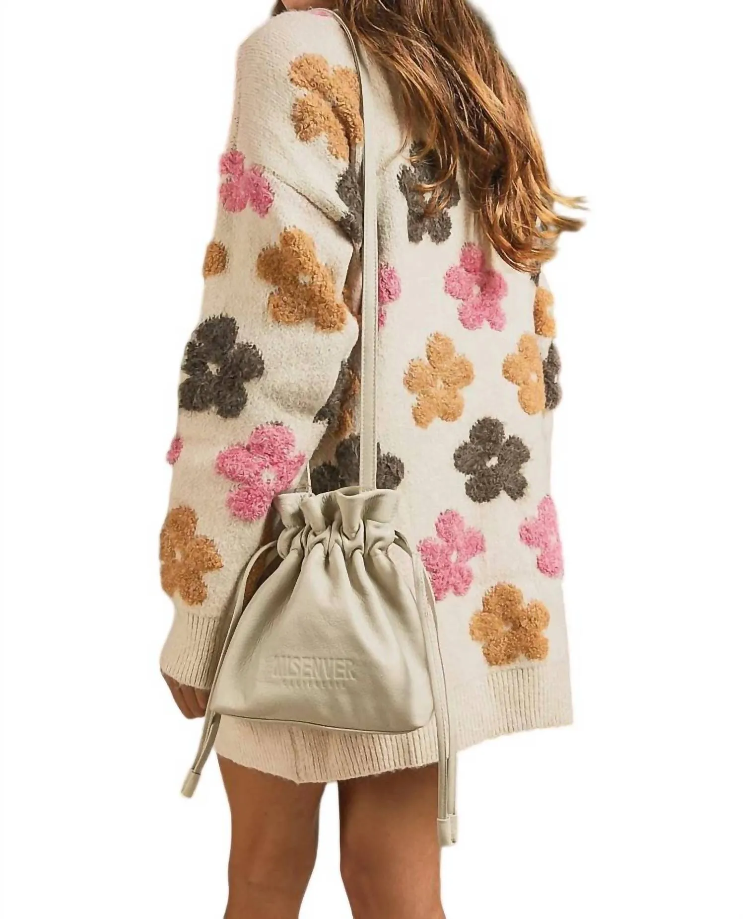 Royce Retro Flower Embroidery V-Neck Cardigan In Oatmeal