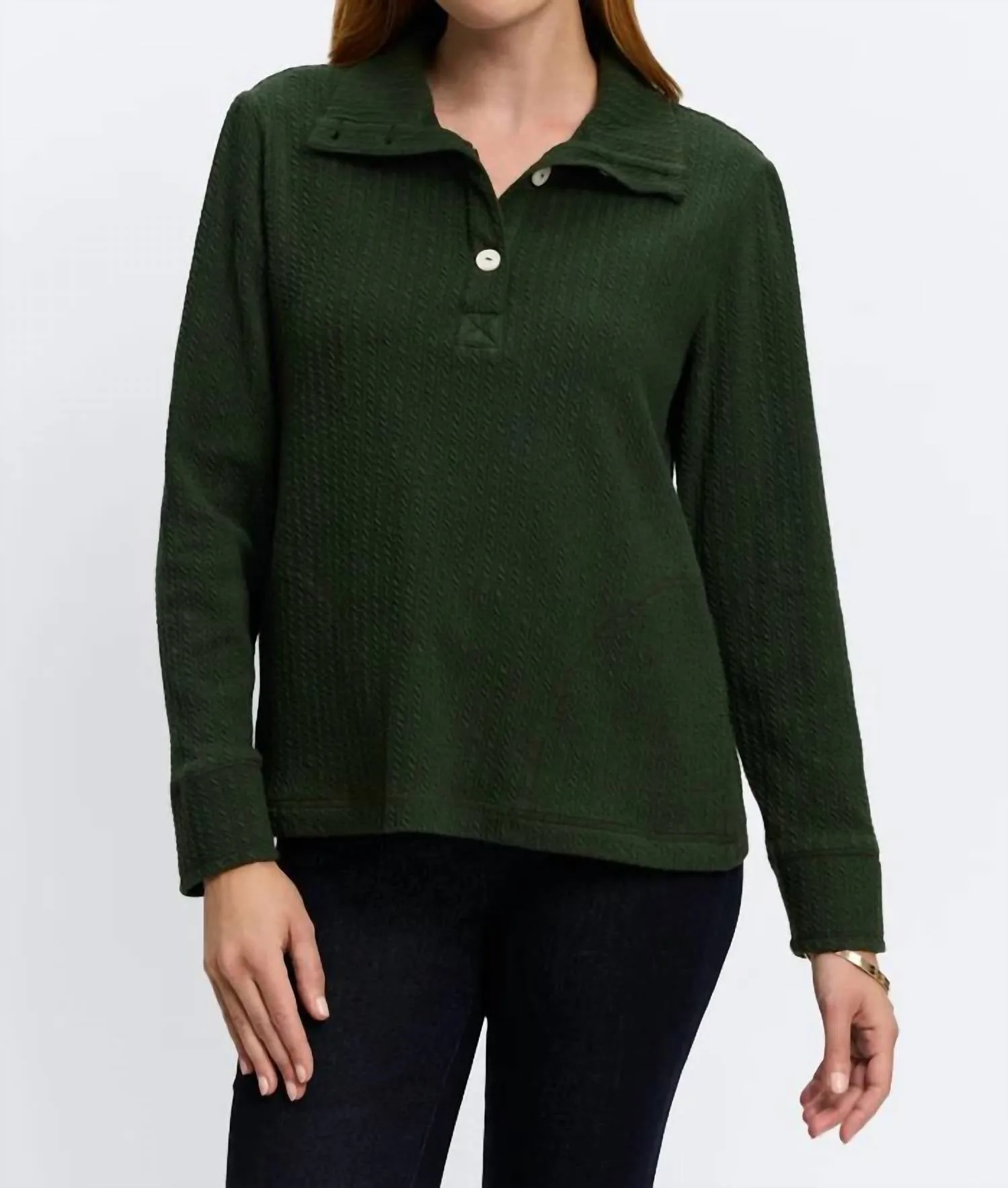Sammy Cable Knit Long Sleeve Popover Sweater In Dark Green