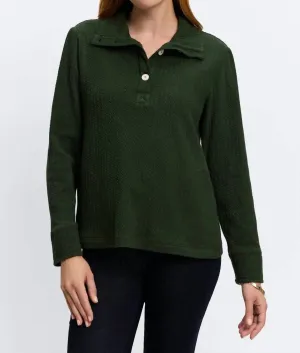 Sammy Cable Knit Long Sleeve Popover Sweater In Dark Green