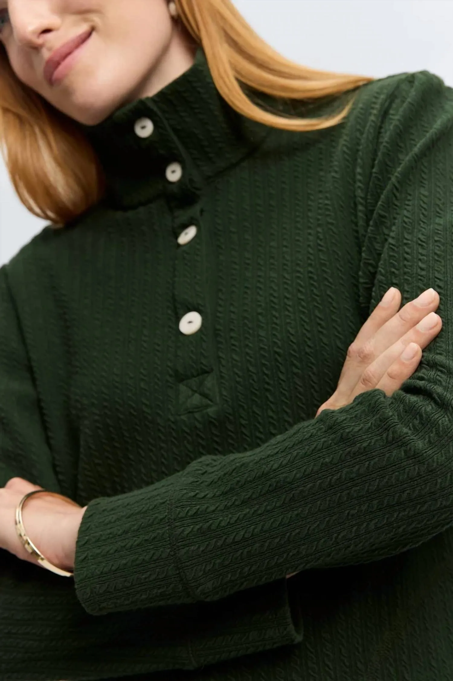 Sammy Cable Knit Long Sleeve Popover Sweater In Dark Green