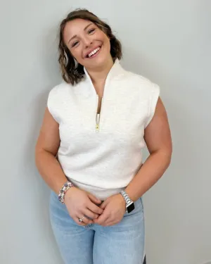 Sarah Half- Zip Sleeveless Sweater In Sand