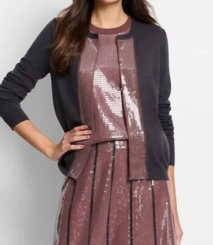 Sequin Trimmed Cardigan In Charcoal
