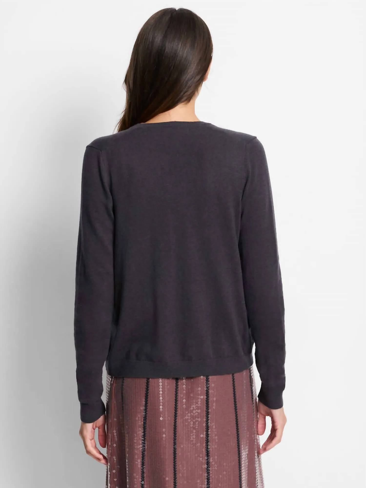 Sequin Trimmed Cardigan In Charcoal