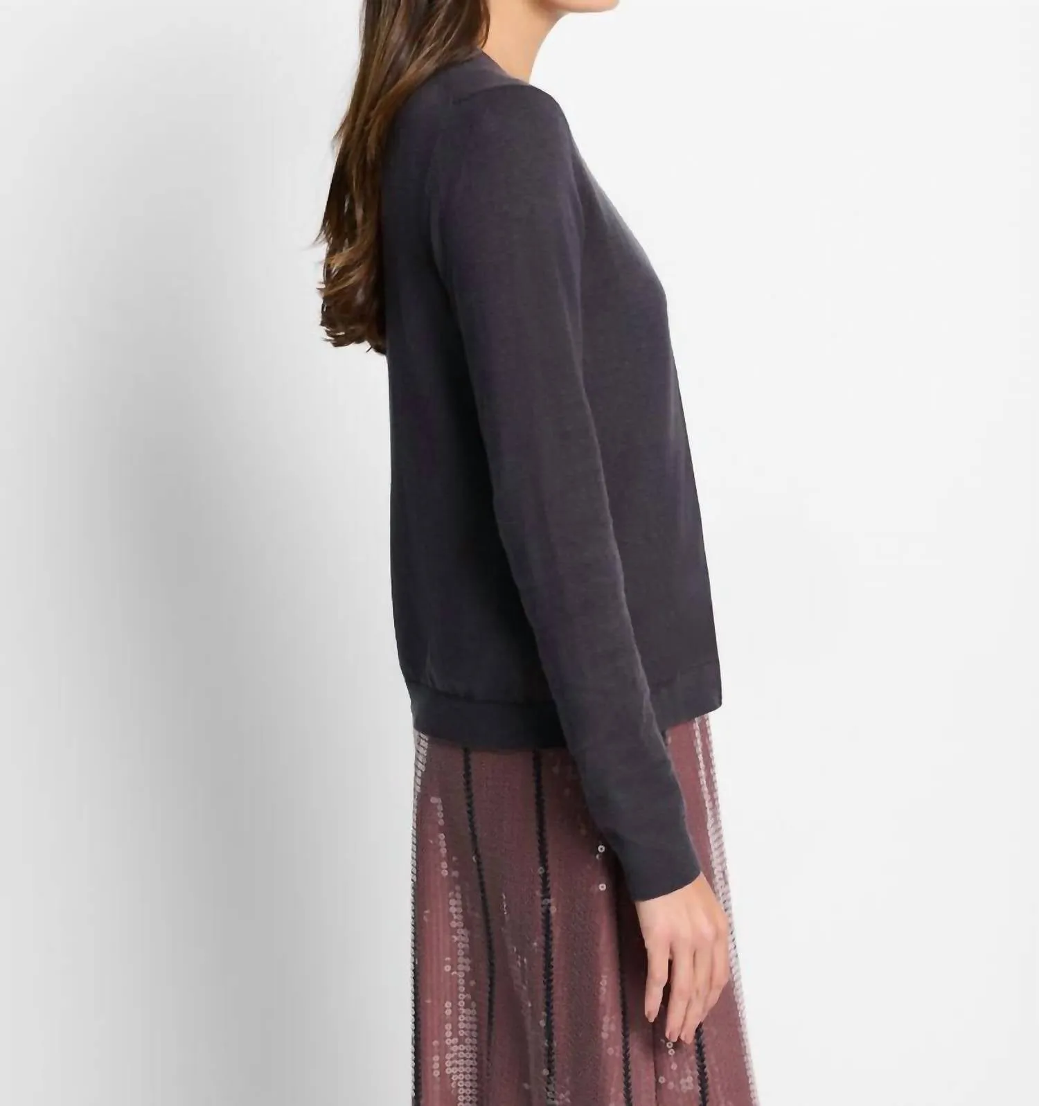 Sequin Trimmed Cardigan In Charcoal