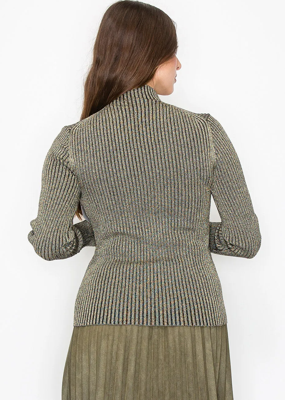 Shimmering Gold Ribbed Knit Top