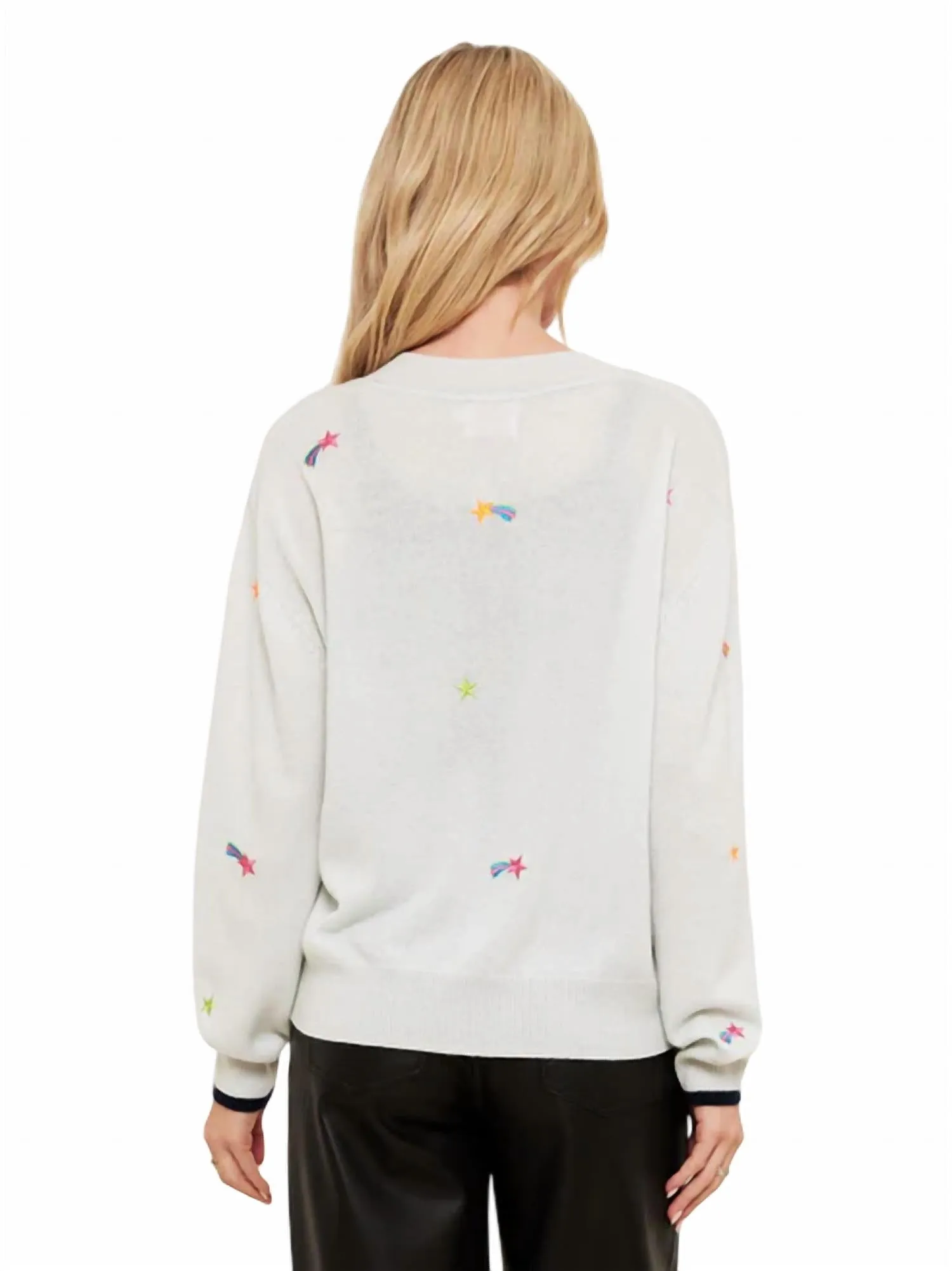 Shooting Star V Neck Sweater Top In Pearl Blue