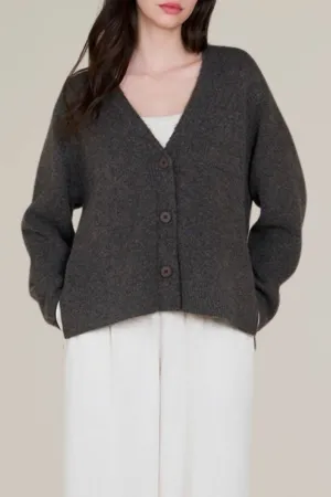 Side Vent Button Down Sweater In Black