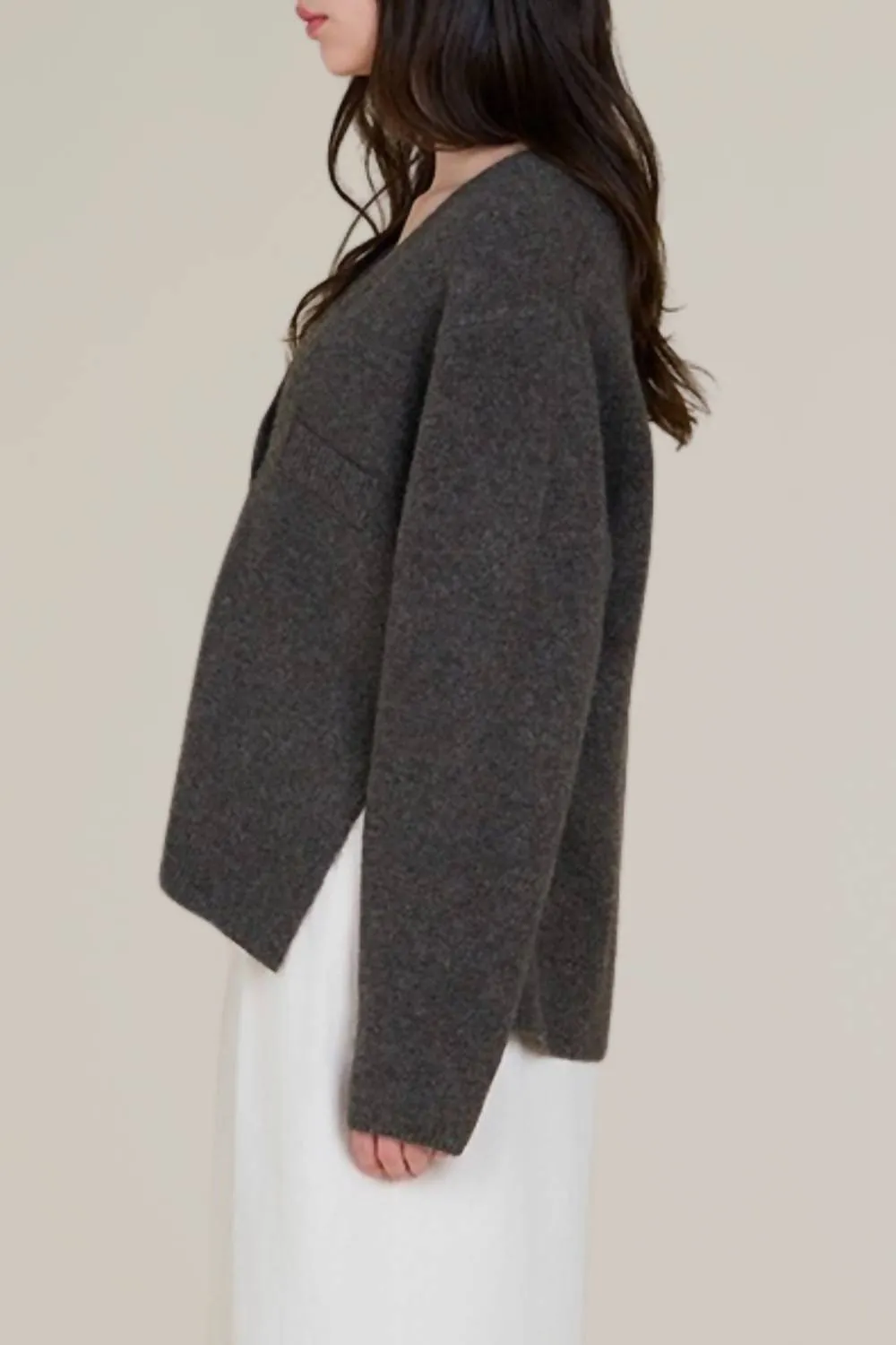 Side Vent Button Down Sweater In Black