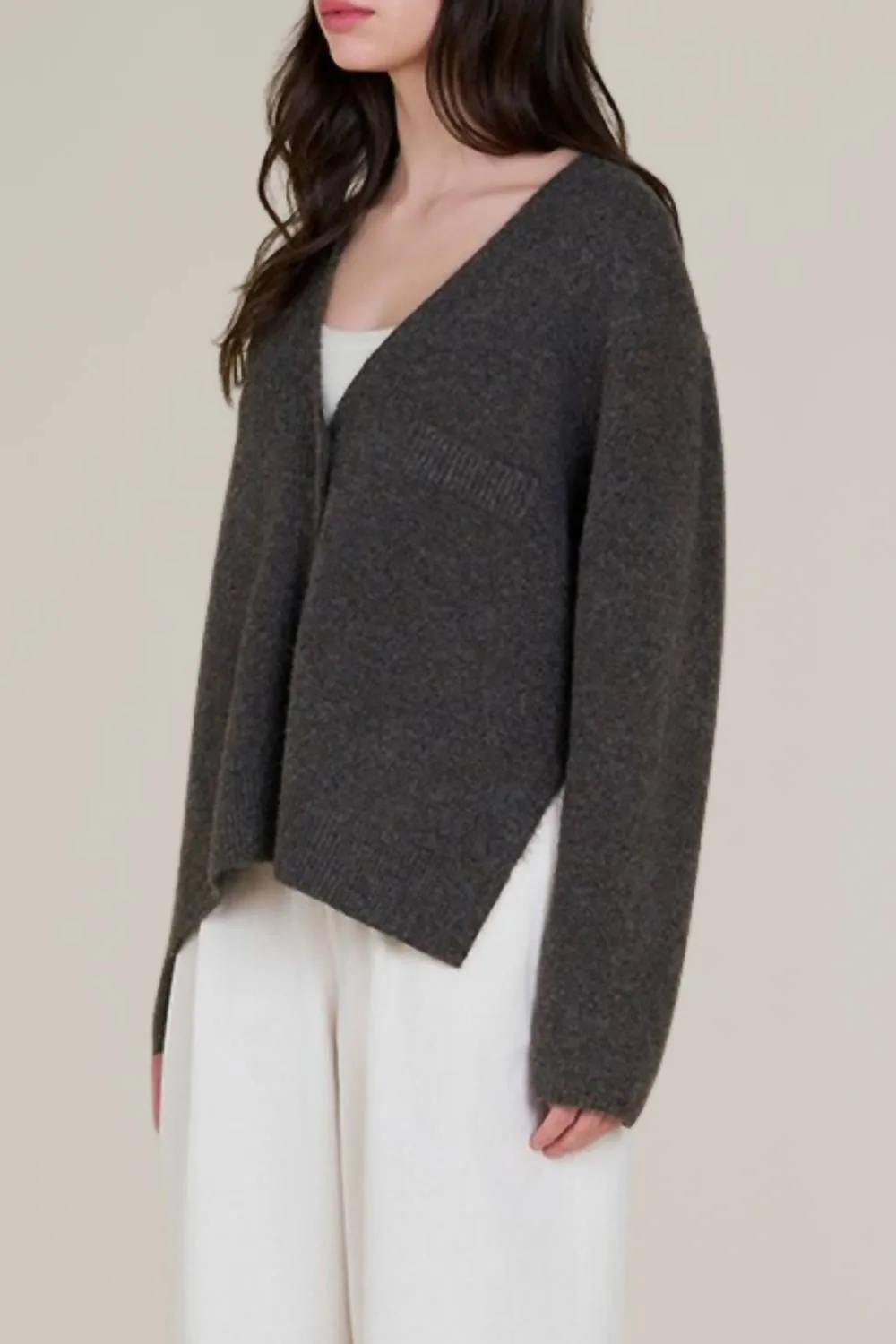 Side Vent Button Down Sweater In Black