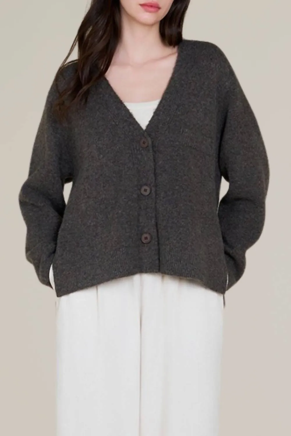Side Vent Button Down Sweater In Black