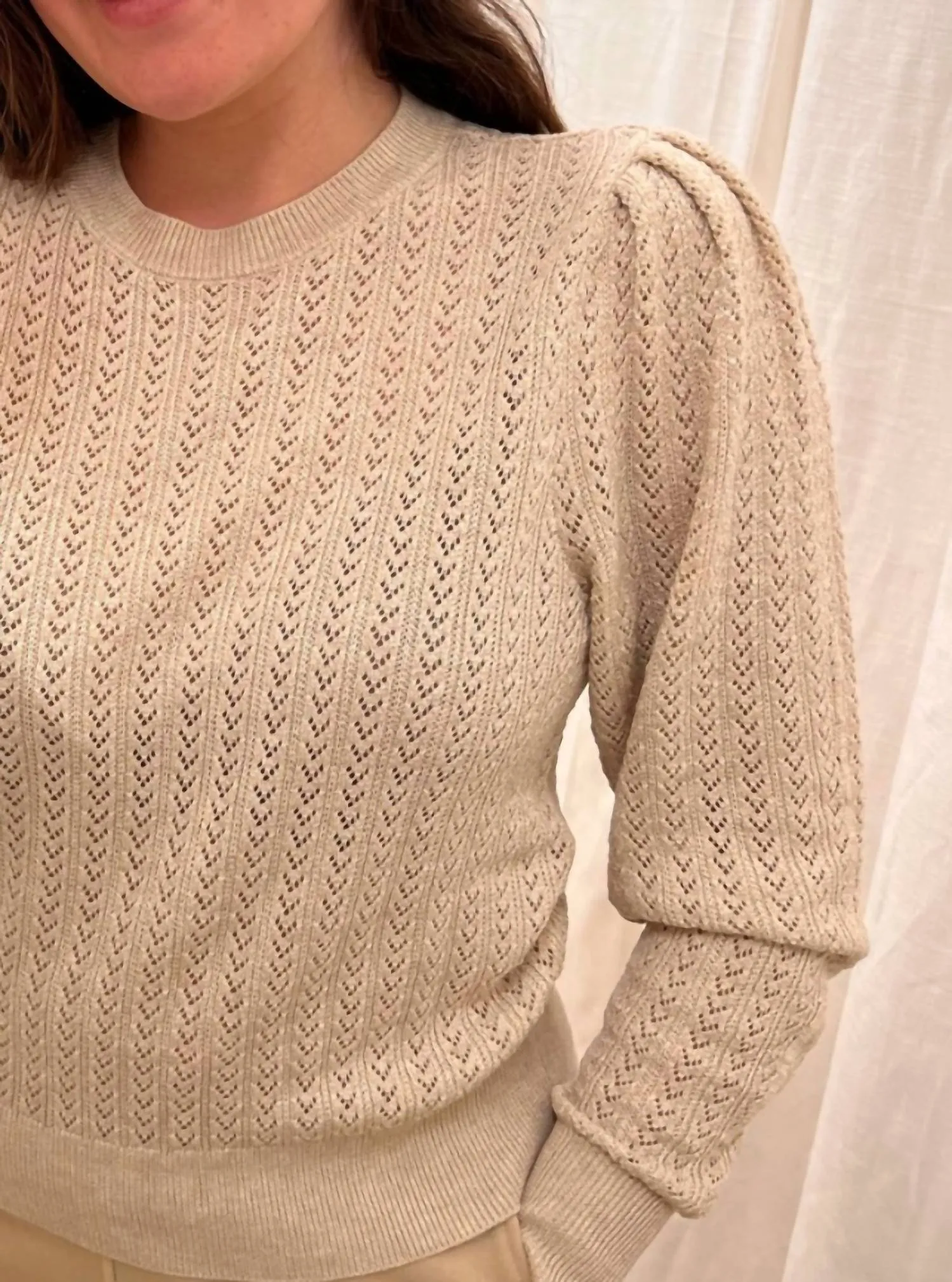 Sienna Puff Sleeve Metallic Sweater In Pearl