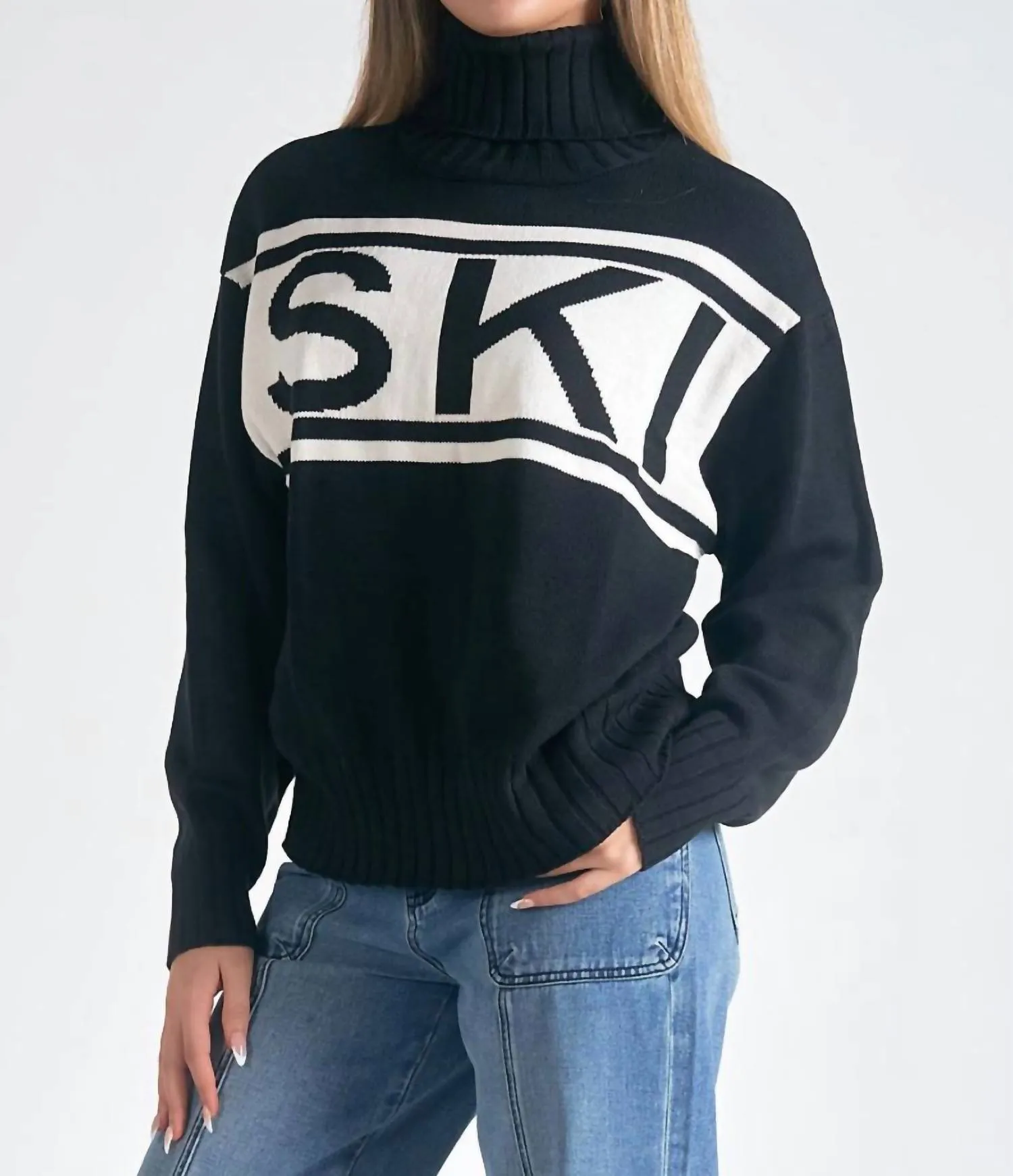 Ski Turtleneck Sweater In Black/cream