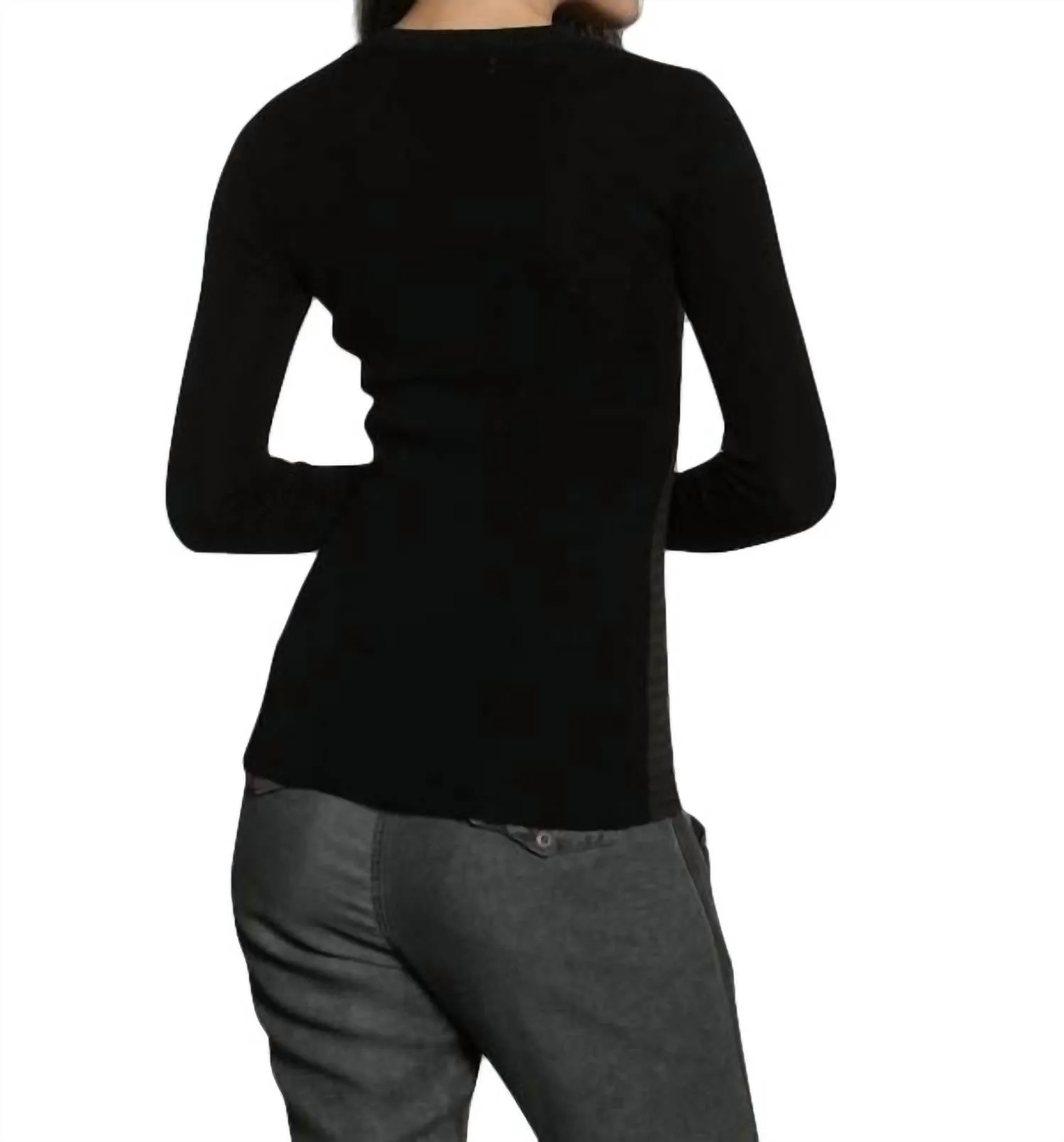 Skinny Rib Vee Pullover In Brown/charcoal