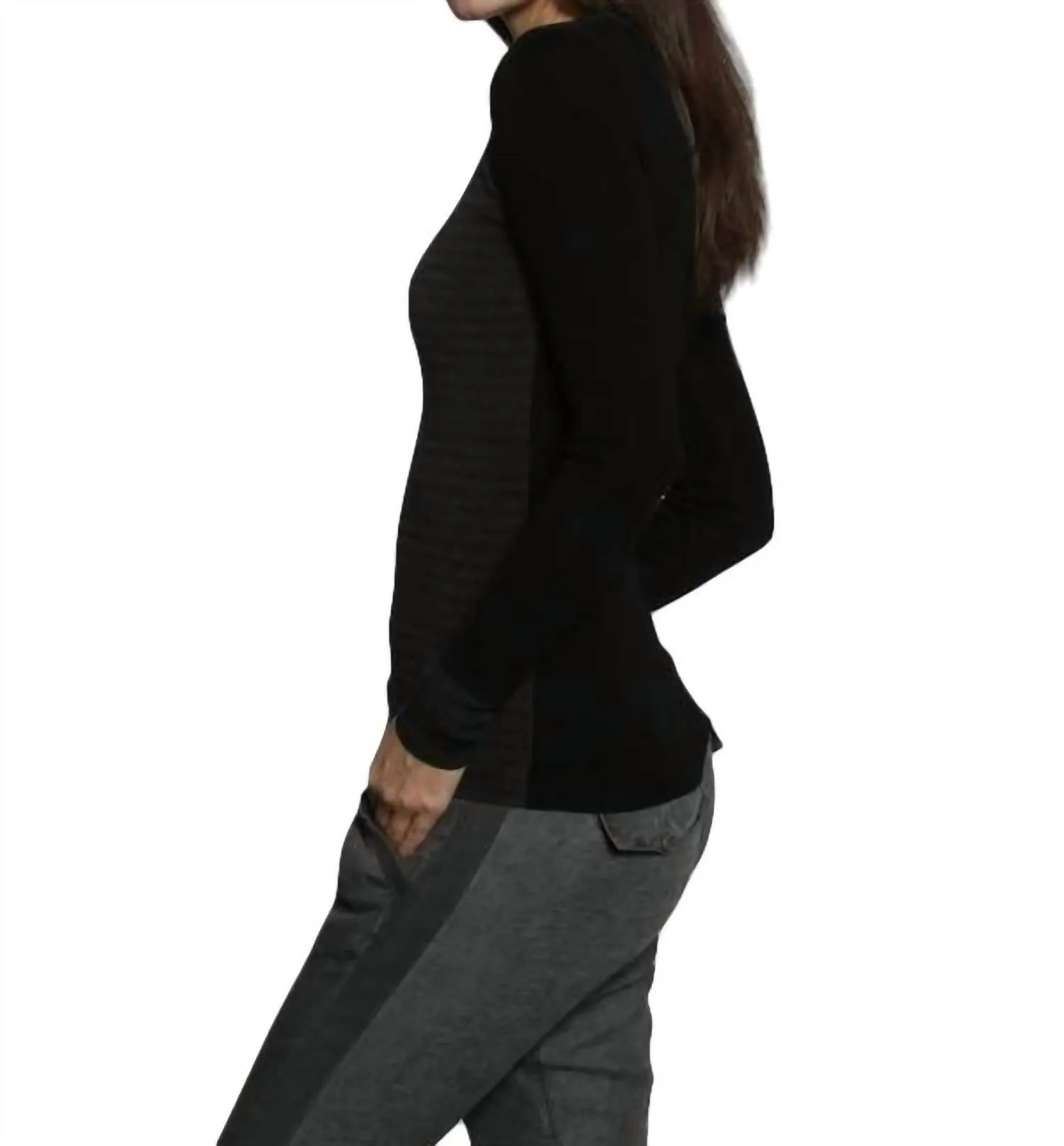 Skinny Rib Vee Pullover In Brown/charcoal