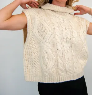 Sleeveless Cable Knit Sweater In Cream