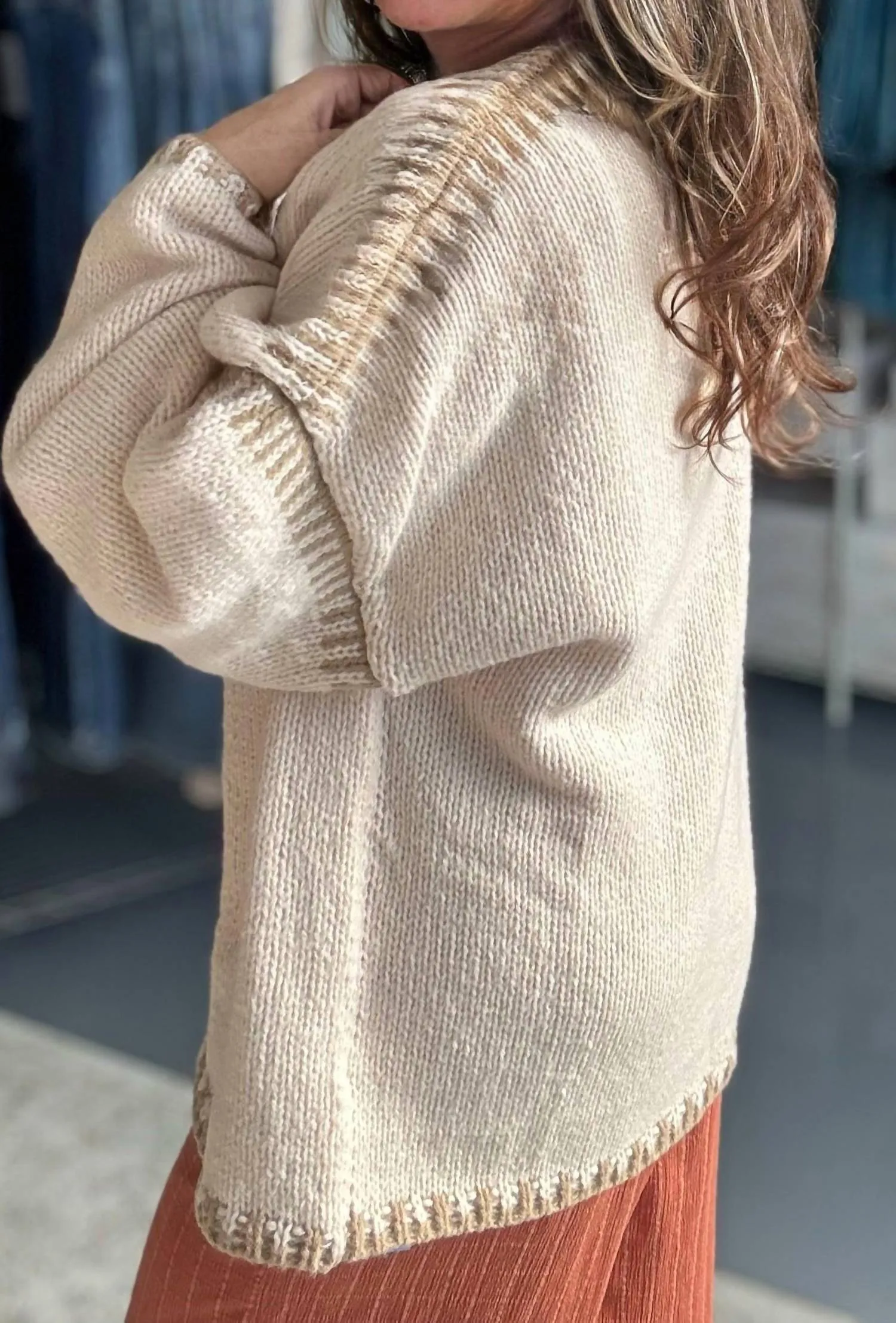 Slouchy Chunky Knit Cardigan In Beige