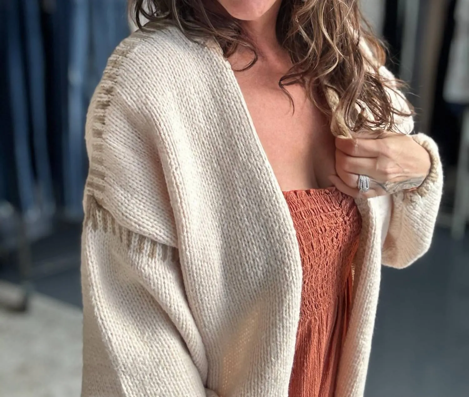 Slouchy Chunky Knit Cardigan In Beige